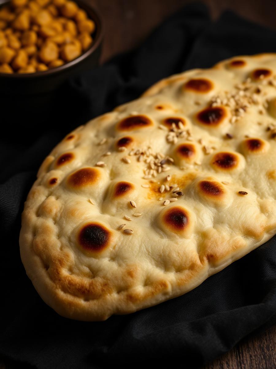 Nybakat afghanskt naan med sesamfrön