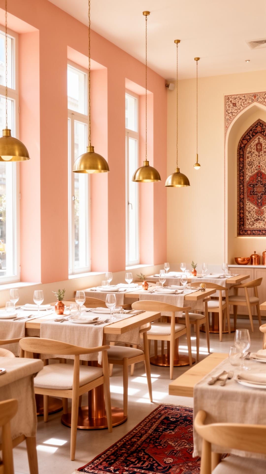Restaurangens varma, dämpade interiör